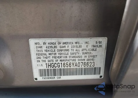 2000 Honda Accord 3.0 Ex from USA, damaged, VIN 1HGCG1656YA076623
